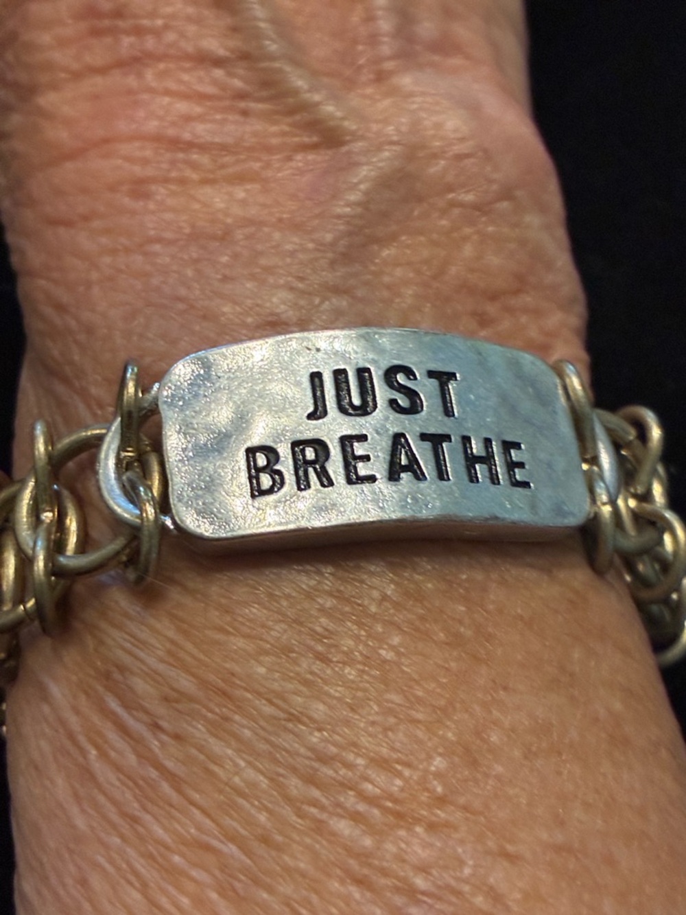 Inspirational "Just Breathe" Silver Tone (in some light gold) Bracelet @size 6 - Picture 9 of 10